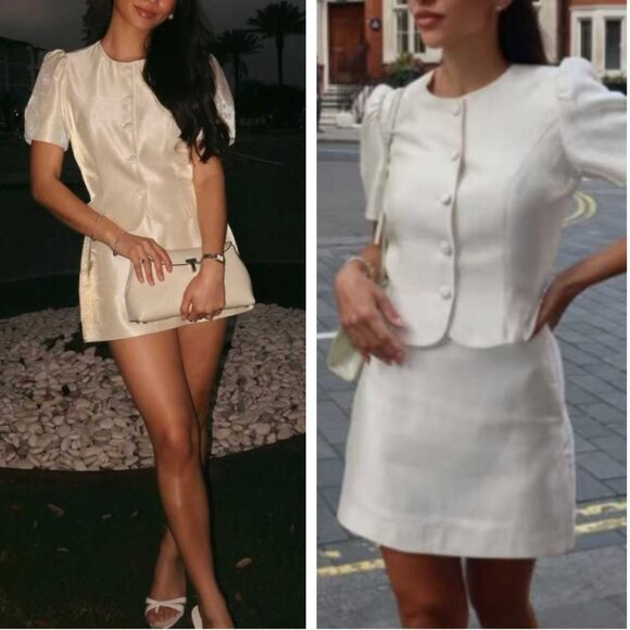 BEST Reformation Mika Two Piece Set Sz2 Cream Light Beige Cocktail Formal Weddin
